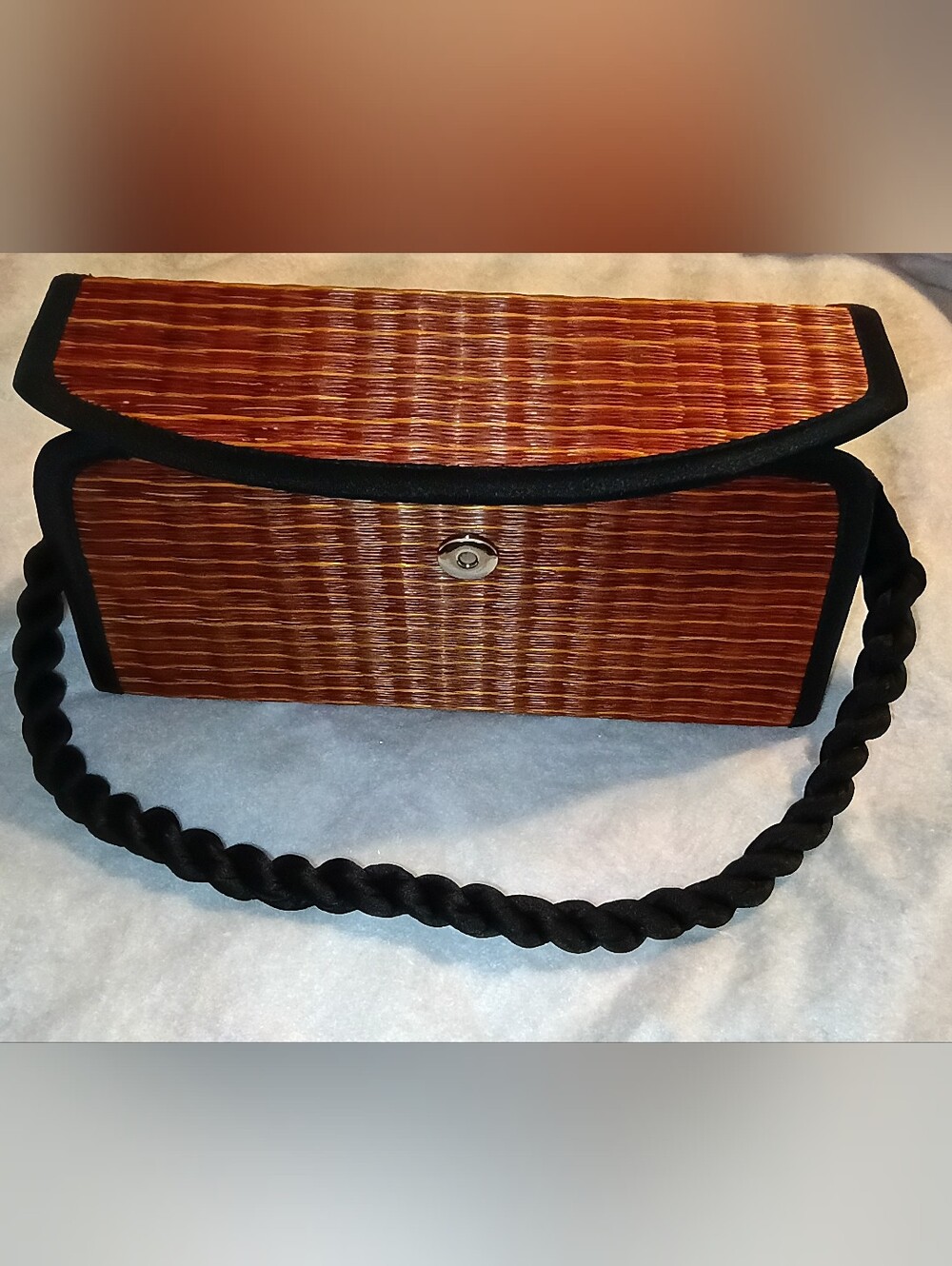 Baskets Of Cambodia Woven Straw-Style Bag with Black Handle - Picture 10 of 11